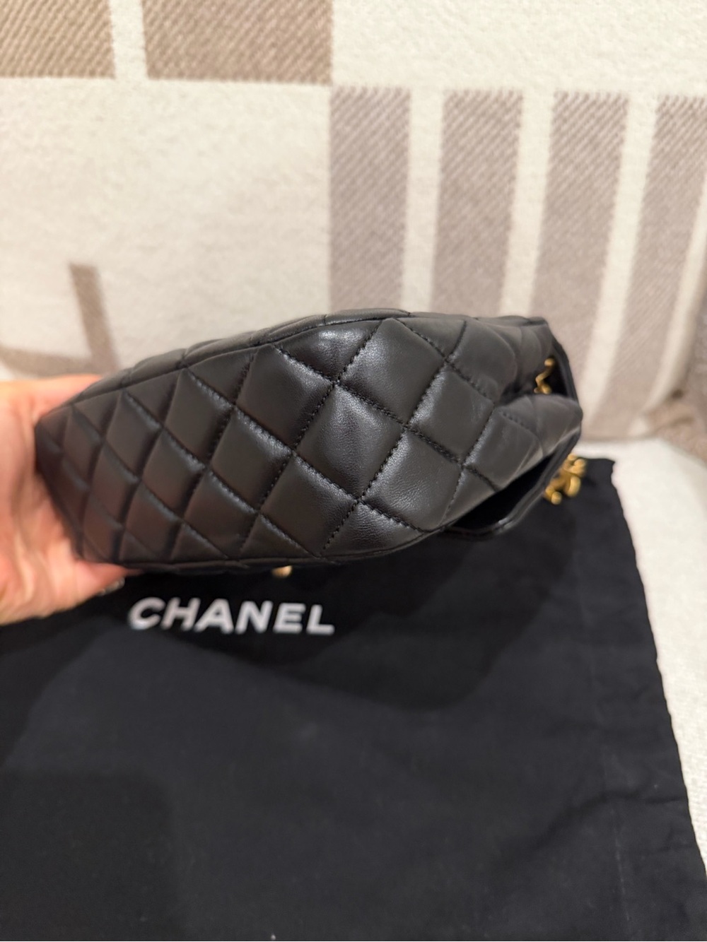CHANEL 22K Coco Hearts Black Quilted Flap Crossbody with Gold Hardware - Picture 10 of 16